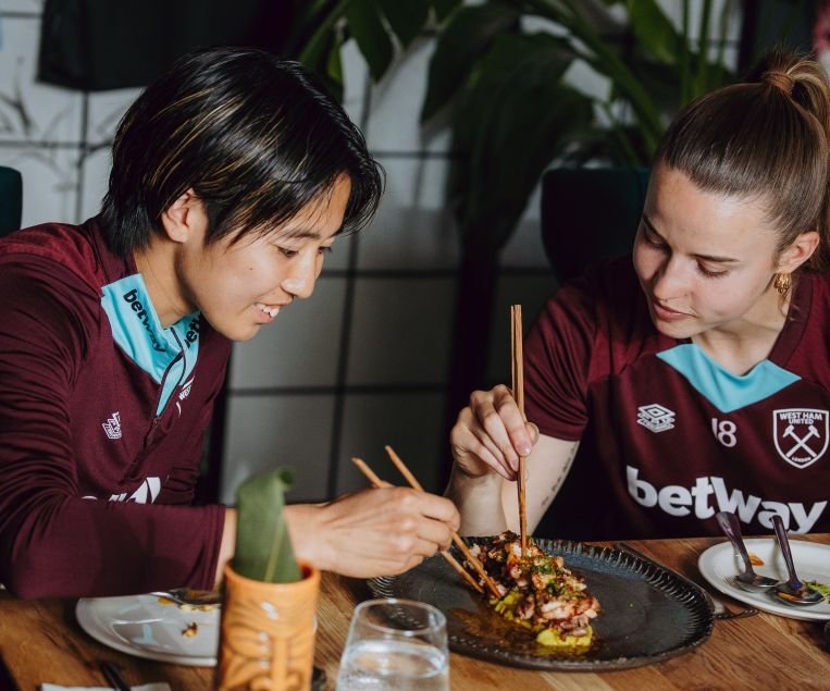 West Ham United women’s team stars Riko Ueki and Anouk Denton visit east London Japanese-Peruvian hotspot