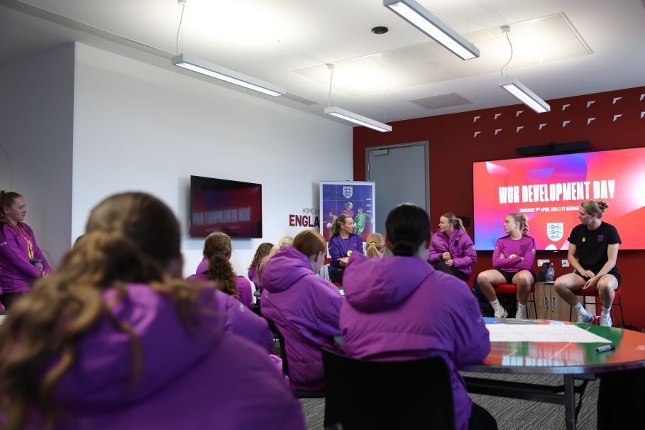 Talented young goalkeepers from all over the country gathered at St Georges Park for a development day where they got the chance to meet and learn from the three current Lionesses goalkeepers Hannah Hampton Anna Moorhouse and Ellie Roebuck