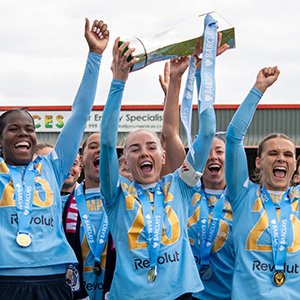 Manchester City celebrate winning the 2025 26 Barclays Women's Super League title in Her Goal Magazine Issue 7.