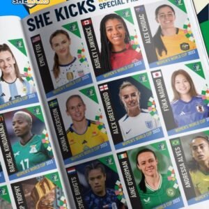 sk80jpg womensfootballmagazinecom Colorful magazine spread featuring headshots of female football players on the She Kicks Womens World Cup 2023 preview issue cover